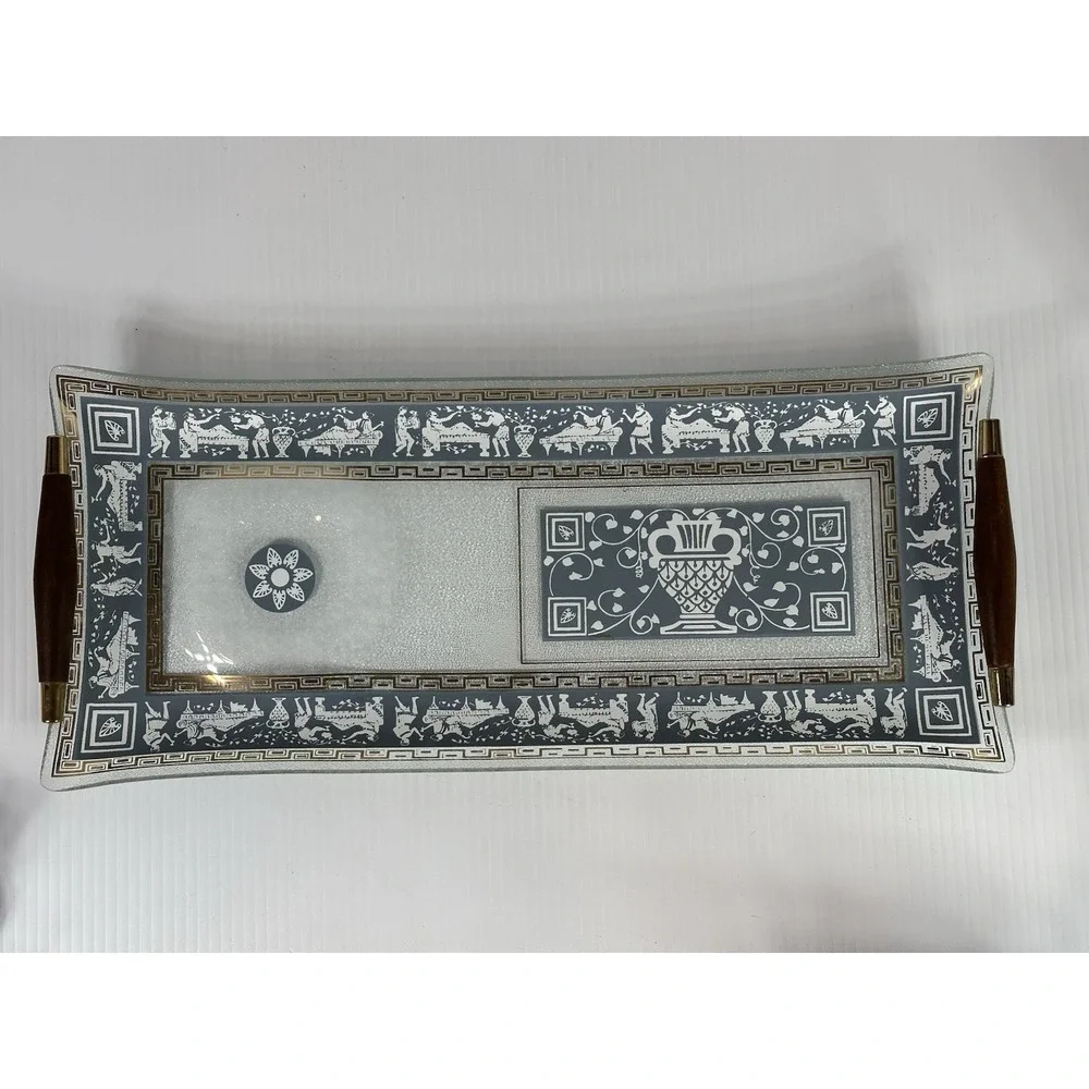 VTG Jeanette Glass Wedgwood Blue Hellenic Greek Fruit Wedge Dish‎ Raised Place